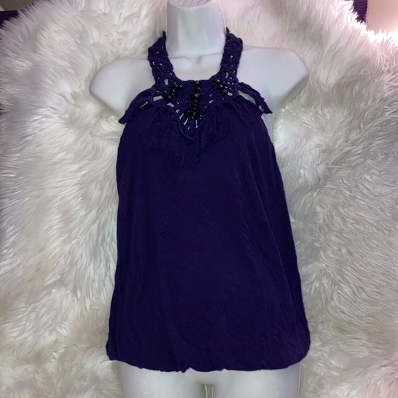 BEBE Purple Braided Fringe Beads Halter Top Shelf Bra Top M - Picture 12 of 16